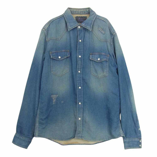 Ron Herman ロンハーマン Vintage ヴィンテージ R.H.vintage 412070138-1079 リペア加工 スウェット デニム ウエスタン シャツ インディゴブルー系 L【中古】