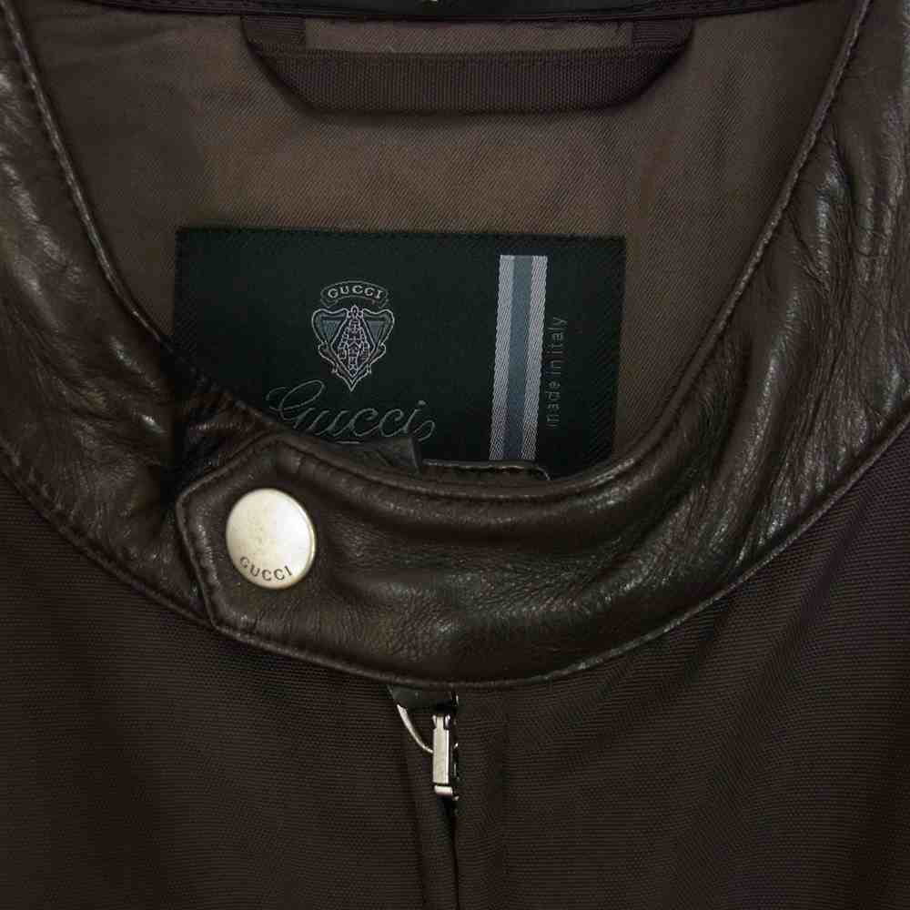 GUCCI グッチ 国内正規品 244088 Z4101 カウレザー切替 中綿 ジャケット ブルゾン ブラウン系 48【中古】