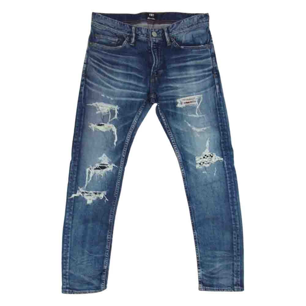 TMT ティーエムティー TPT-S2104 STRETCH DENIM 5P CROPPED TAPERED DAMAGE REPAIR ストレッチ デニム クロップド テーパード ダメージ リペア デニム パンツ インディゴブルー系【中古】