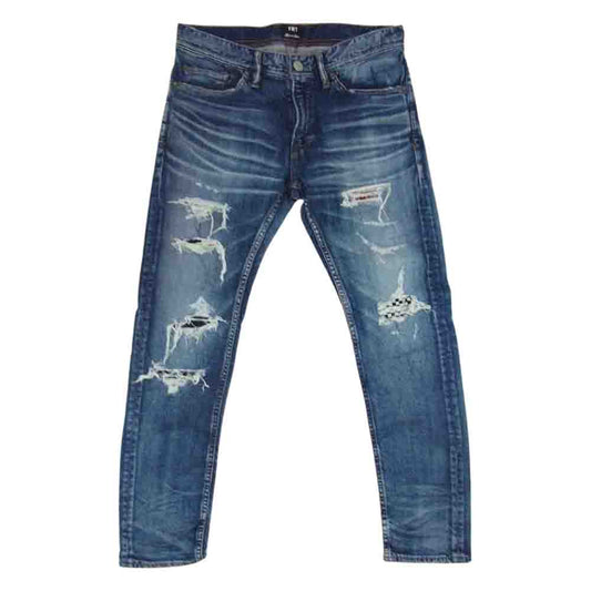 TMT ティーエムティー TPT-S2104 STRETCH DENIM 5P CROPPED TAPERED DAMAGE REPAIR ストレッチ デニム クロップド テーパード ダメージ リペア デニム パンツ インディゴブルー系【中古】