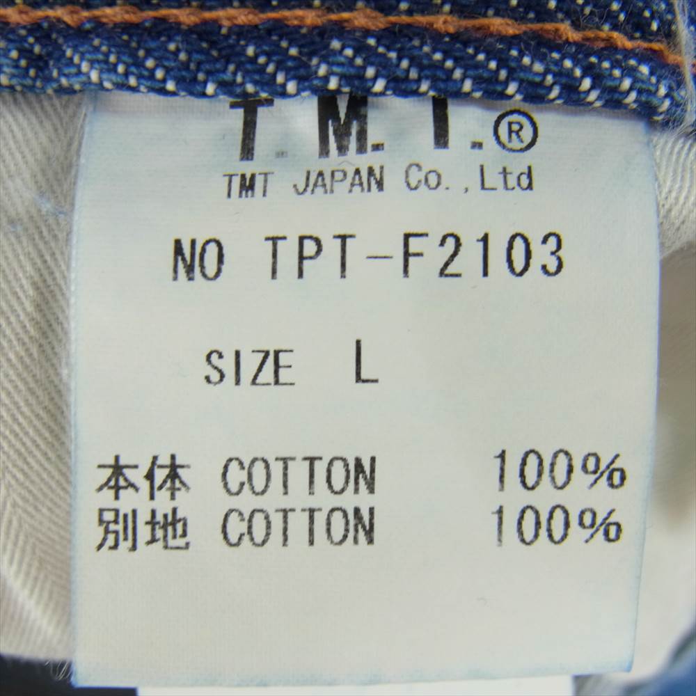 TMT ティーエムティー TPT-F2103 COMFY DENIM 5P STRAIGHT DAMAGE コンフィ ストレート ダメージ デニム パンツ インディゴブルー系 L【中古】