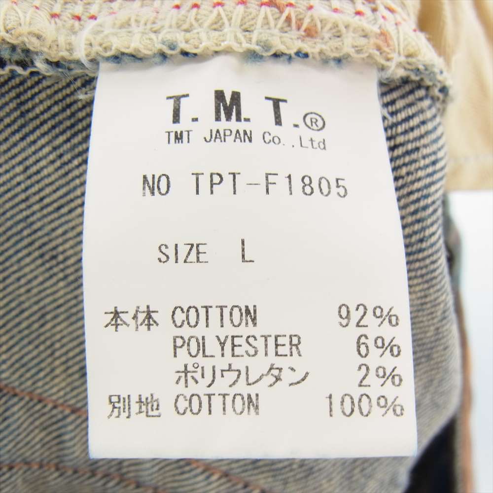 TMT ティーエムティー TPT-F1805 HYBRID-STRETCH VINTAGE FINISH DENIM 5P TAPERED ハイブリッド ストレッチ ヴィンテージ フィニッシュ テーパード デニム パンツ インディゴブルー系 L【中古】