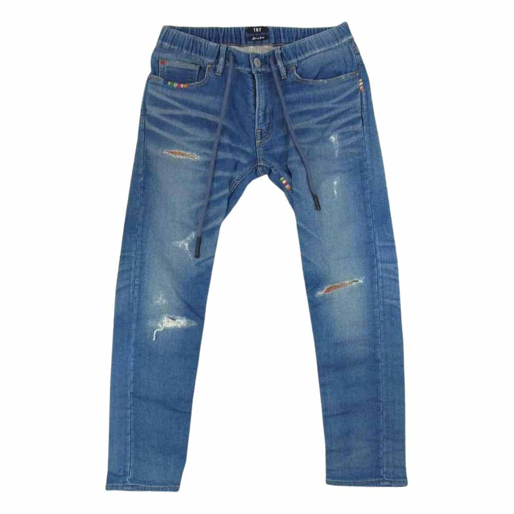 TMT ティーエムティー RAINBOW REPAIR CROPPED TAPERED レインボー リペア クロップド テーパード デニム パンツ インディゴブルー系【中古】
