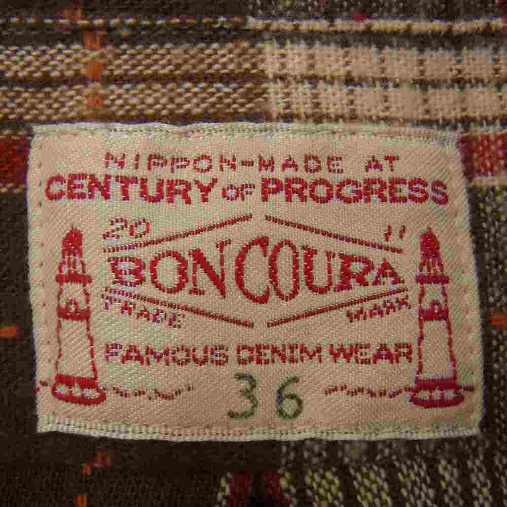 BONCOURA ボンクラ BD ボタンダウン チェック シャツ ブラウン系 36【中古】