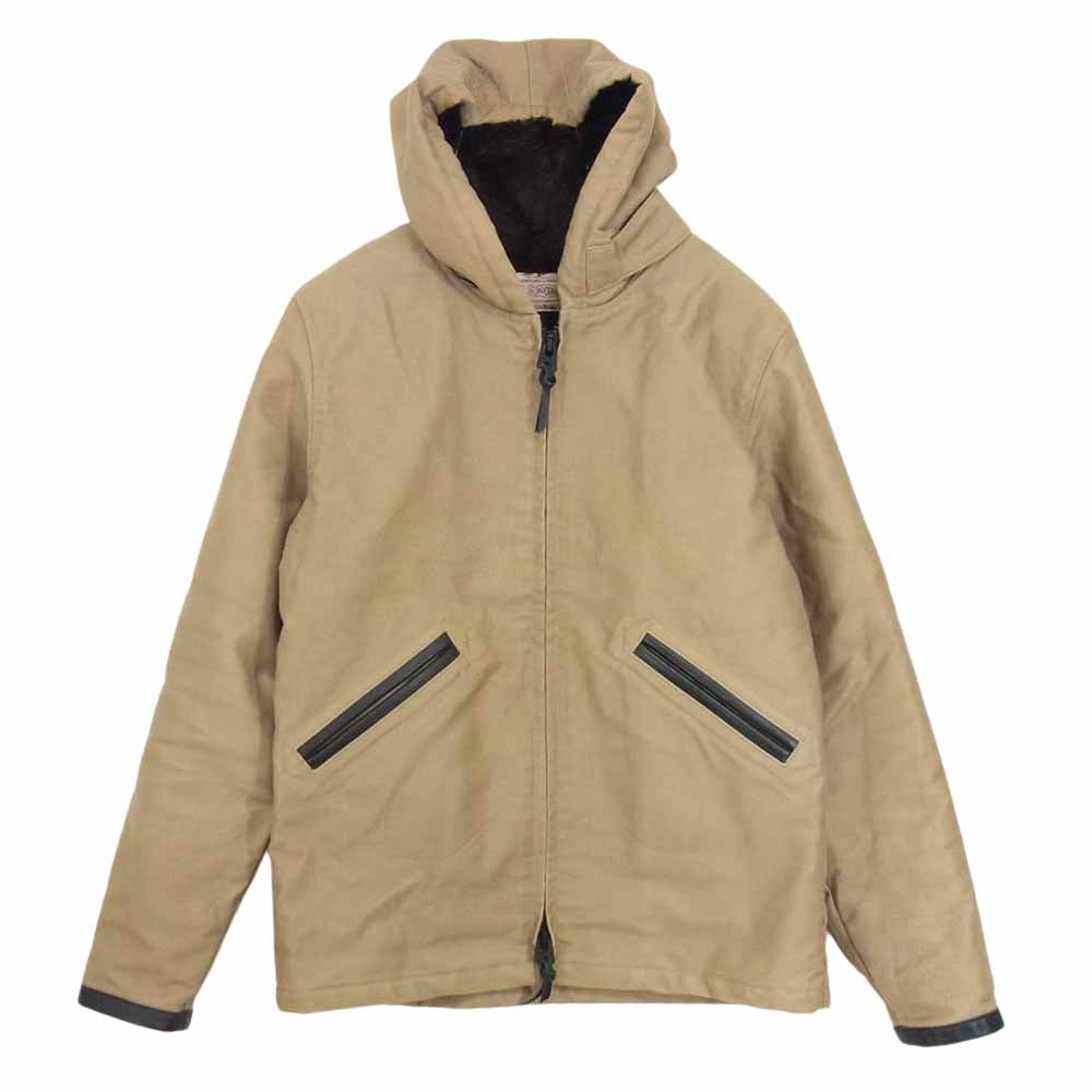 BONCOURA ボンクラ 裏ボア デッキ クロス 袖 レザー パーカー ジャケット ベージュ系 36【中古】