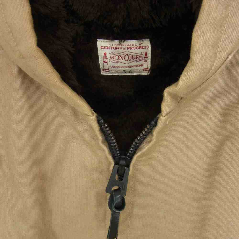 BONCOURA ボンクラ 裏ボア デッキ クロス 袖 レザー パーカー ジャケット ベージュ系 36【中古】
