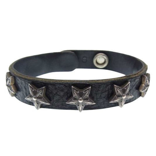 CHROME HEARTS クロムハーツ（原本無） 6インチ 2SNP 2BTN STAR クロスボール 2ボタン 2スナップ スター レザーブレスレット ブラック系 シルバー系【中古】