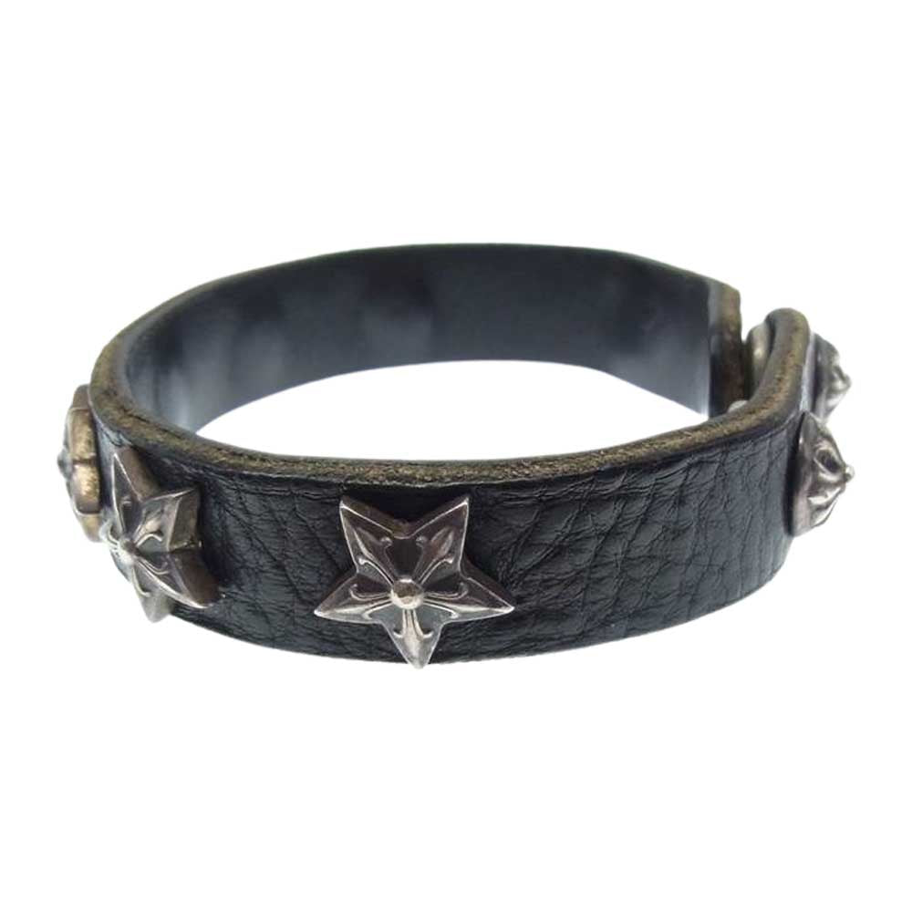 CHROME HEARTS クロムハーツ（原本無） 6インチ 2SNP 2BTN STAR クロスボール 2ボタン 2スナップ スター レザーブレスレット ブラック系 シルバー系【中古】