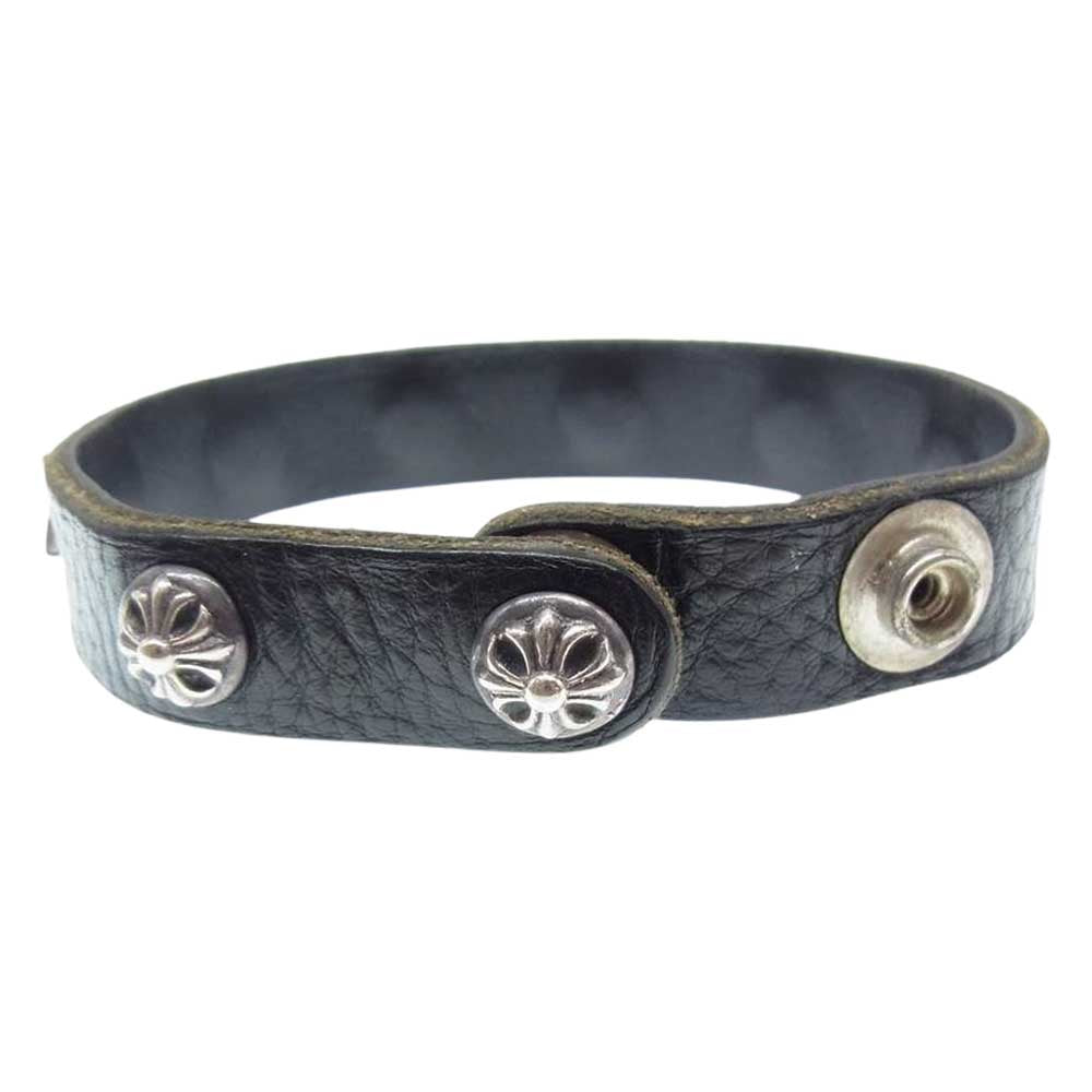 CHROME HEARTS クロムハーツ（原本無） 6インチ 2SNP 2BTN STAR クロスボール 2ボタン 2スナップ スター レザーブレスレット ブラック系 シルバー系【中古】