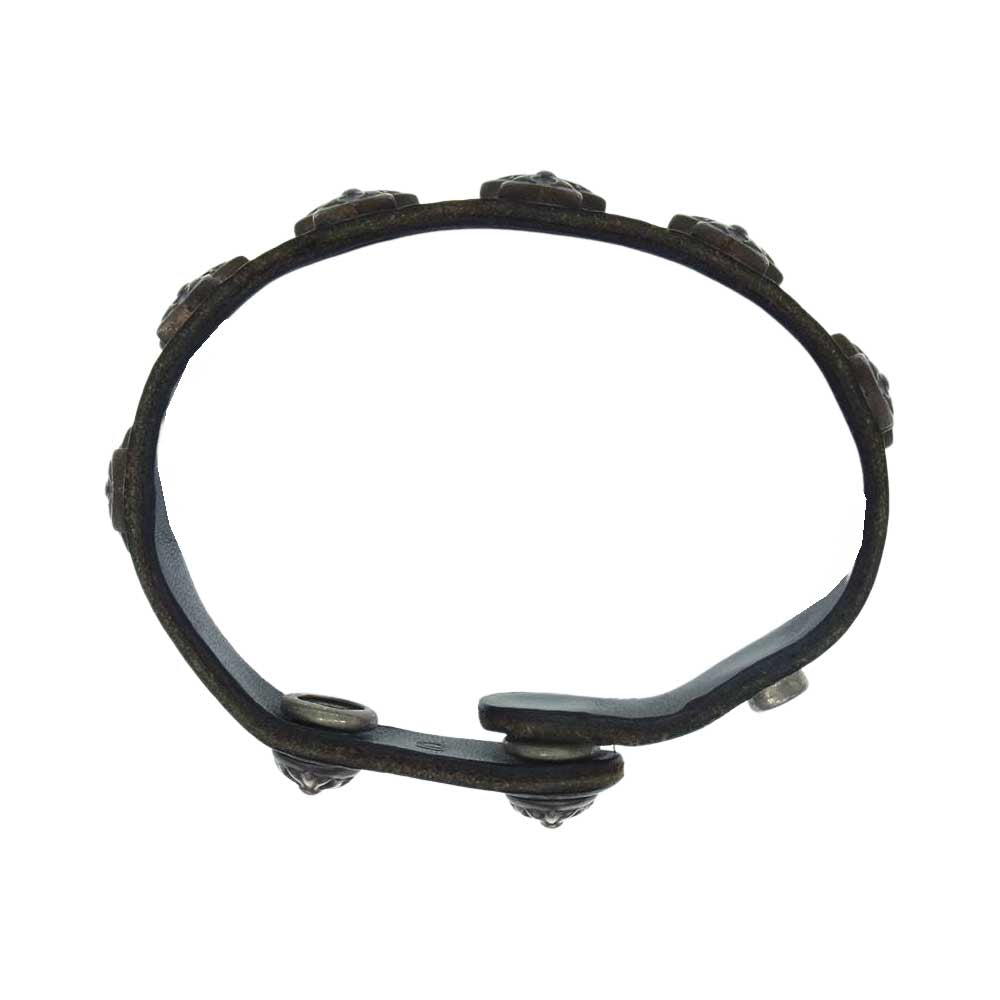 CHROME HEARTS クロムハーツ（原本無） 6インチ 2SNP 2BTN STAR クロスボール 2ボタン 2スナップ スター レザーブレスレット ブラック系 シルバー系【中古】