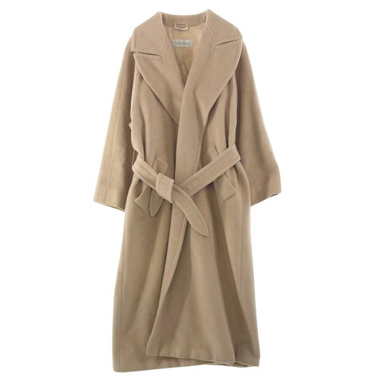 MAX MARA マックスマーラ イタリア製 白タグ カシミヤ混 ヴァージン ダブルブレスト ウール ベルテッド コート ベージュ ベージュ系 36【中古】