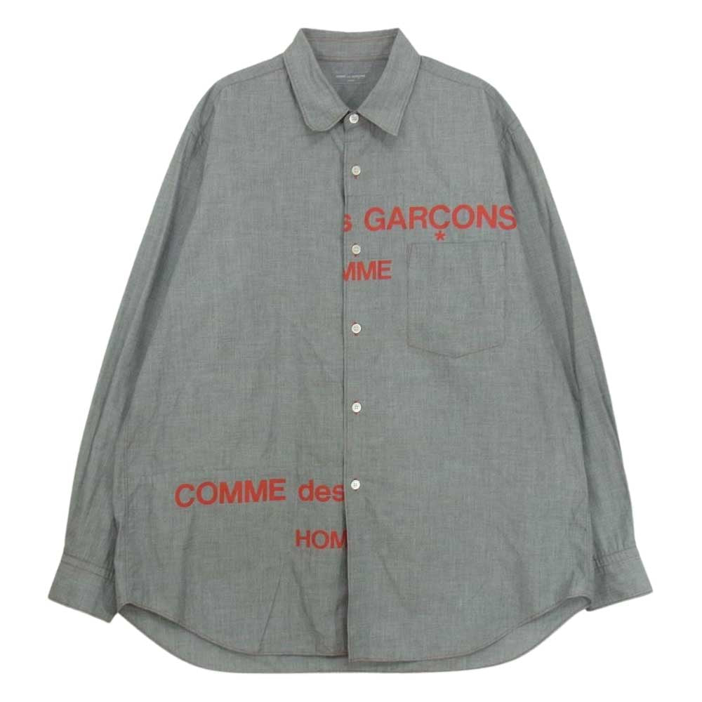 COMME des GARCONS HOMME コムデギャルソンオム 田中オム ヴィンテージ アーカイブ AD2001 HE-B062 スプリットロゴ 長袖 シャツ グレー系【美品】【中古】