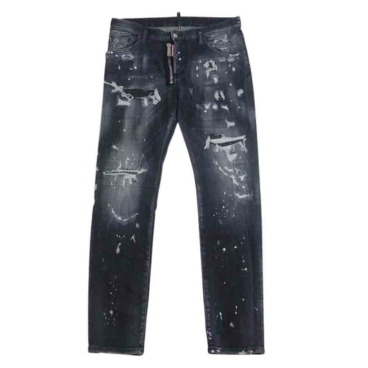 DSQUARED2 ディースクエアード 21AW S74LB0997 S30503 国内正規品 SKATER JEAN USED ダメージ加工 ペイント加工 スケーター ジーンズ ブラック系 44【中古】