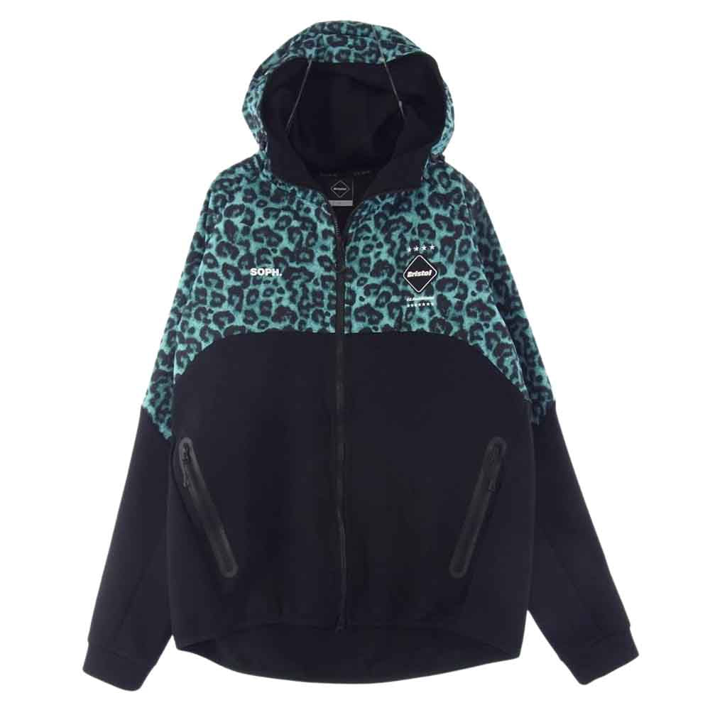 F.C.R.B. エフシーアールビー FCRB-220041 VENTILATION HOODIE ベンチレーション フーディー レオパード ジップ パーカー ブラック系 ライトブルーグリーン系 L【美品】【中古】