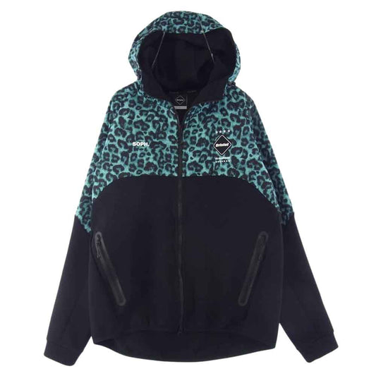 F.C.R.B. エフシーアールビー FCRB-220041 VENTILATION HOODIE ベンチレーション フーディー レオパード ジップ パーカー ブラック系 ライトブルーグリーン系 L【美品】【中古】