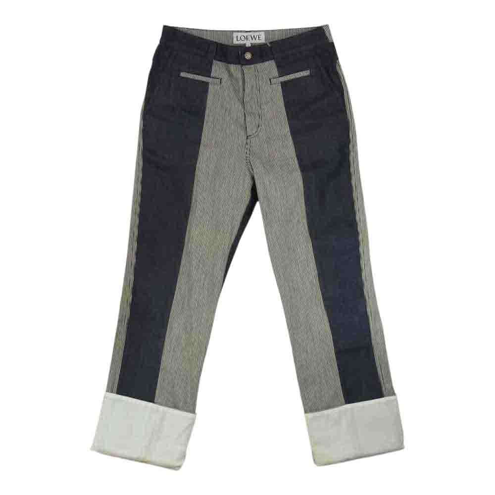 LOEWE ロエベ A-28003861 国内正規品 ヒッコリー切替 フィッシャーマン デニム パンツ インディゴブルー系 40【中古】