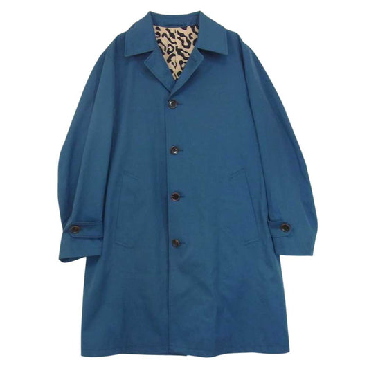 WACKO MARIA ワコマリア BAL COLLAR COAT 裏地レオパード バル ステンカラー コート ブルー系 S【美品】【中古】