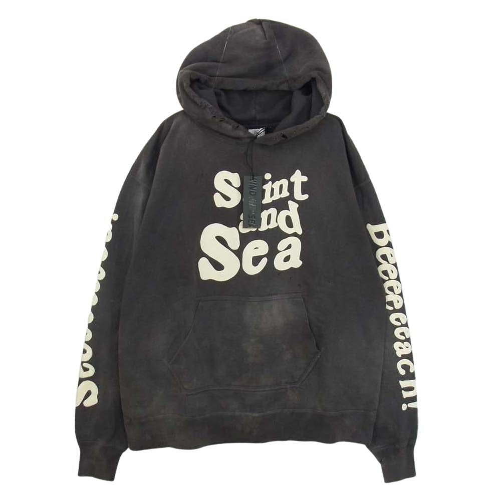 WIND AND SEA ウィンダンシー SM-A21-0000-066 × SAINT MXXXXXX セントマイケル HOODIE Saint and Sea プリント クラッシュ ユーズド 加工 プルオーバー パーカー XL【美品】【中古】