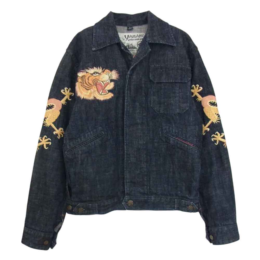 EVISU エヴィス YAMANE ヤマネ OSAKA MINAMISEMBA ライオン 虎 龍 刺繍 デニム ジャケット インディゴブルー系 40【中古】