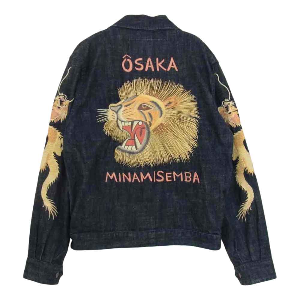 EVISU エヴィス YAMANE ヤマネ OSAKA MINAMISEMBA ライオン 虎 龍 刺繍 デニム ジャケット インディゴブルー系 40【中古】