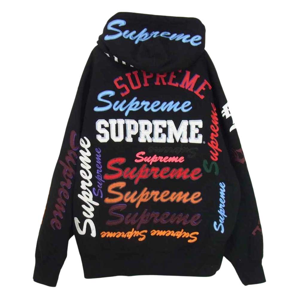 Supreme シュプリーム 21AW Multi Logo Hooded Shirt マルチ ワッペン ロゴ フーデッド シャツ プルオーバー パーカー ブラック系 M【中古】