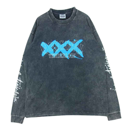 TENDERLOIN テンダーロイン TEE L/S ACID WASH XXX アシッド ウォッシュ 加工 ロゴ プリント 長袖 Tシャツ グレー系 XL【中古】