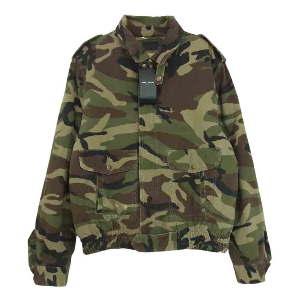 SAINT LAURENT サンローラン 19AW 585312 YZ863 国内正規品 カモ ダメージ加工 裏ムートン ミリタリー ジャケット  カーキ系 L【中古】