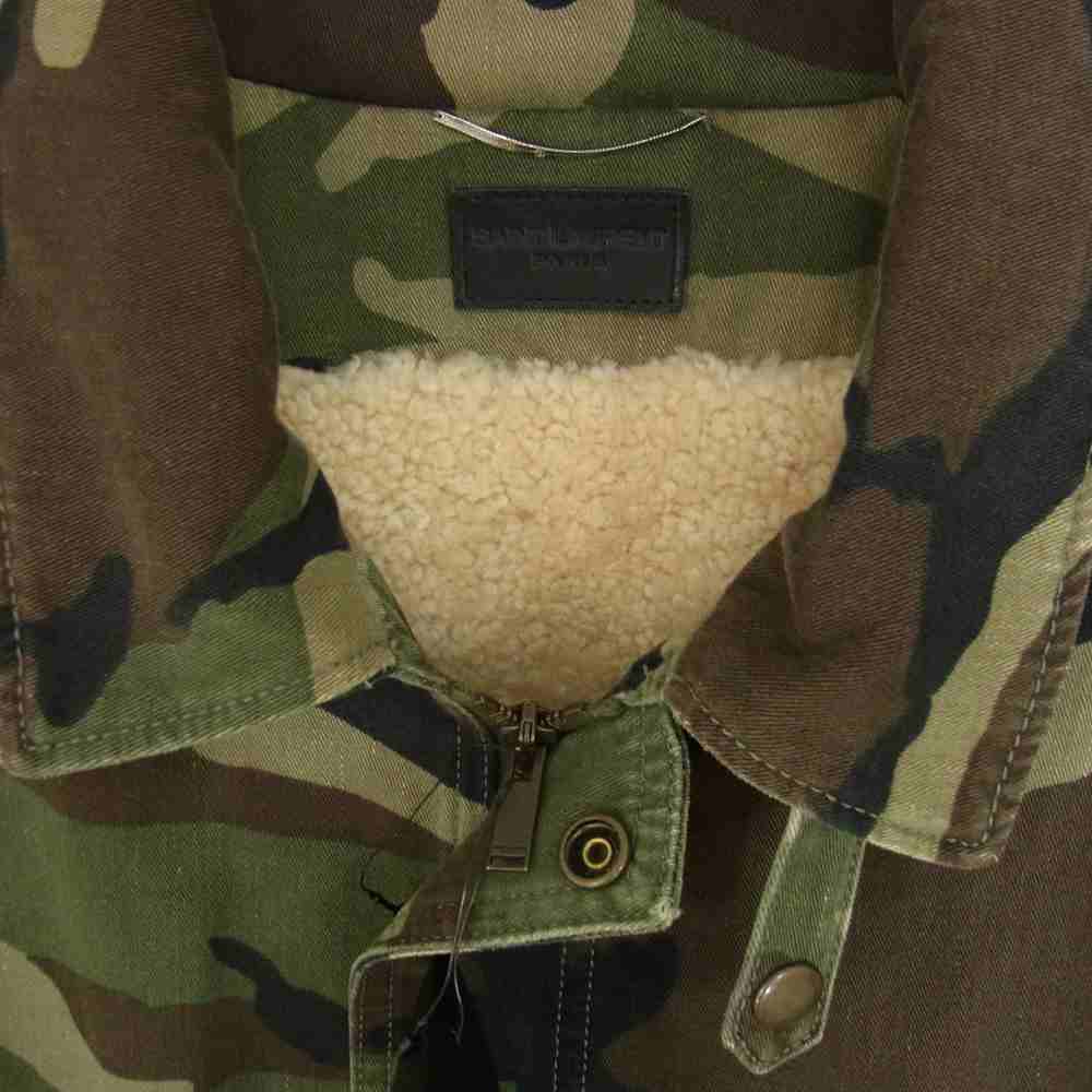 SAINT LAURENT サンローラン 19AW 585312 YZ863 国内正規品 カモ ダメージ加工 裏ムートン ミリタリー ジャケット  カーキ系 L【中古】