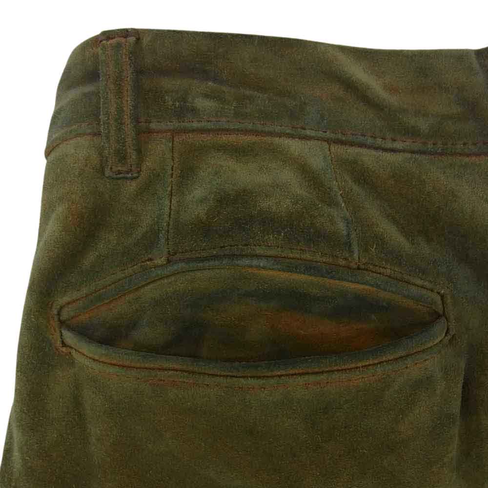 ISAMUKATAYAMA BACKLASH イサムカタヤマバックラッシュ 1827-01  イタリアン ヌバック スラックス スエード レザー パンツ カーキ系 XXL【中古】