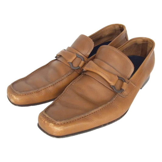 Salvatore Ferragamo サルヴァトーレフェラガモ ガンチーニ ビット レザー ローファー ビジネスシューズ ライトブラウン系 8【中古】
