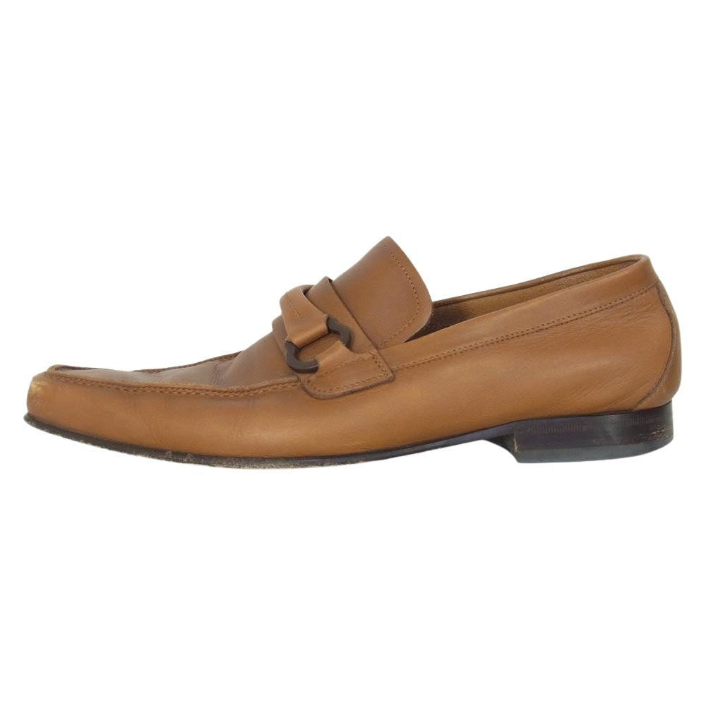 Salvatore Ferragamo サルヴァトーレフェラガモ ガンチーニ ビット レザー ローファー ビジネスシューズ ライトブラウン系 8【中古】