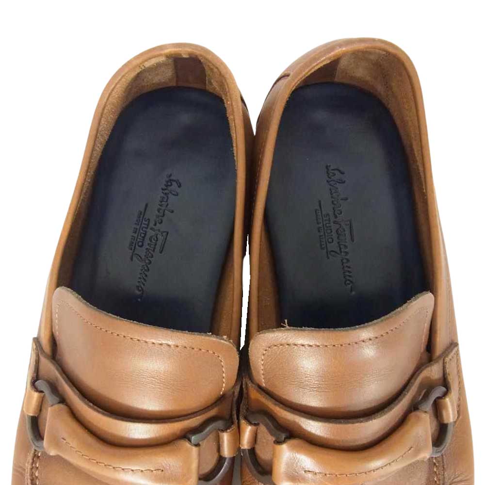 Salvatore Ferragamo サルヴァトーレフェラガモ ガンチーニ ビット レザー ローファー ビジネスシューズ ライトブラウン系 8【中古】