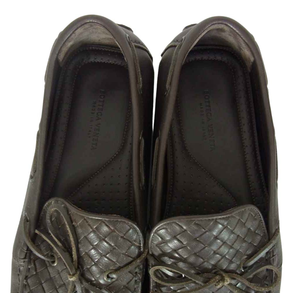 BOTTEGAVENETA ボッテガヴェネタ イントレチャート レザー デッキ ドライビングシューズ モカシン ダークブラウン系 40【中古】