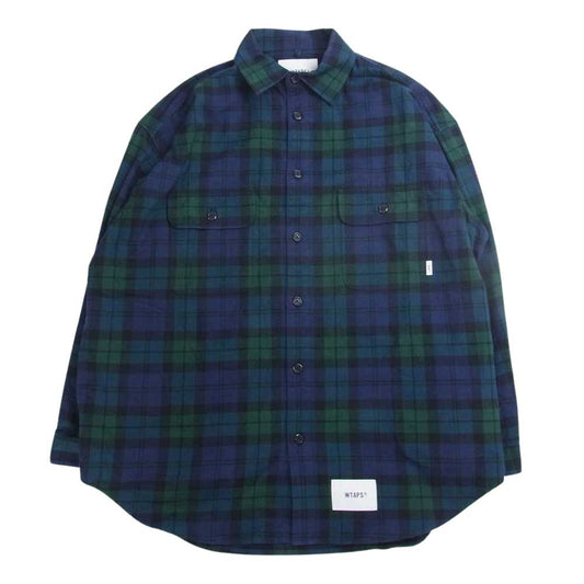 WTAPS ダブルタップス 22SS 221TQDT-SHM02 WCPO 02 LS COTTON FLANNEL TEXTILE オーバー シャツ コットン フランネル テキスタイル チェック  グリーン系 ネイビー系 1【中古】