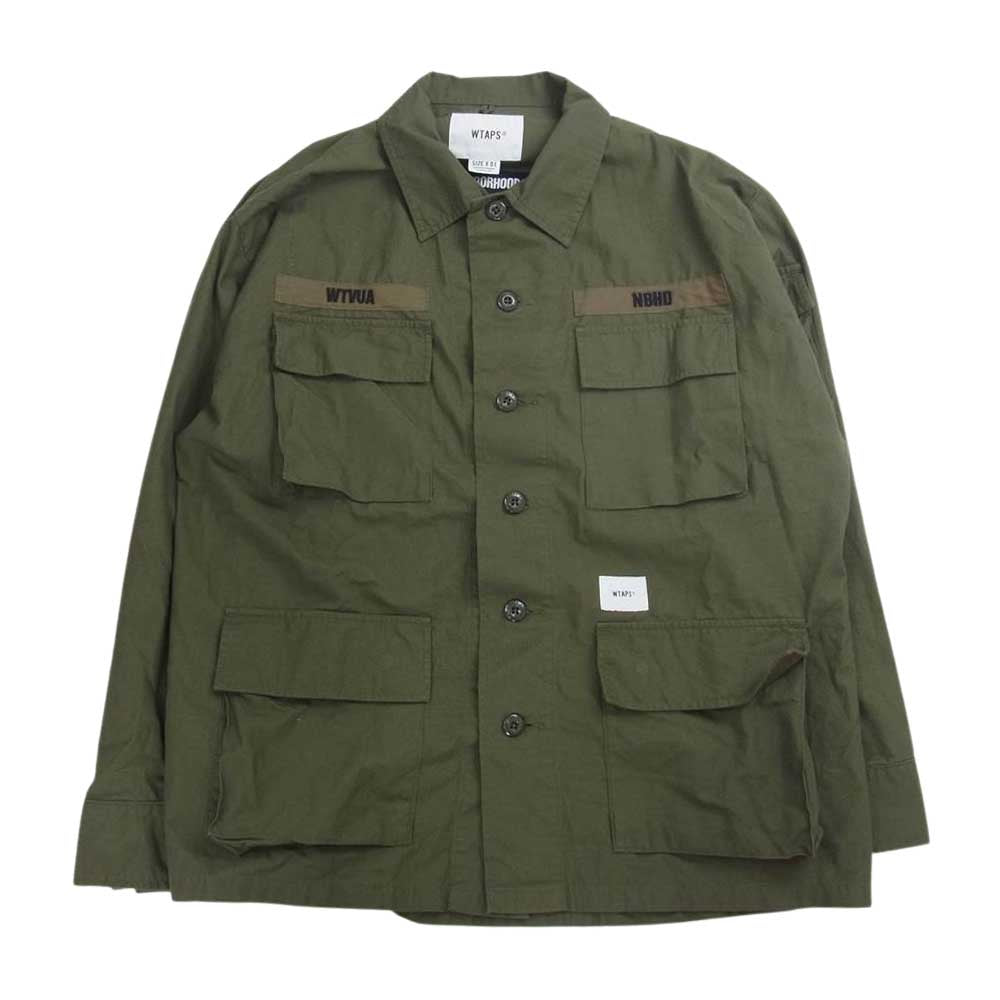 WTAPS ダブルタップス 19AW 192WVNHD-SHM02S × NEIGHBORHOOD ネイバーフッド JUNGLE LS SHIRT ジャングル 長袖シャツ カーキ系 1【中古】