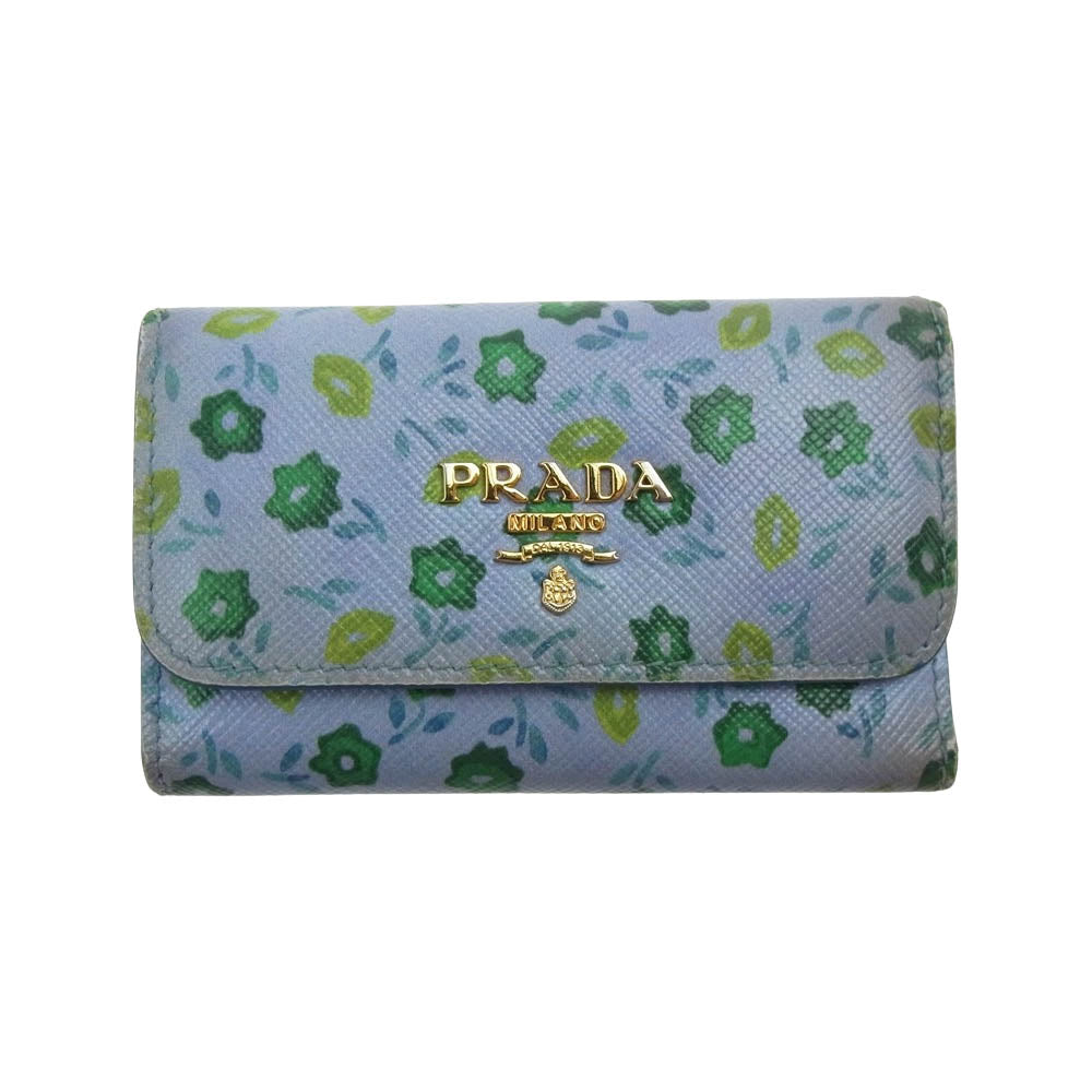 PRADA プラダ 1PG222　 花柄 フラワー キーケース  ライトブルー系 グリーン系【中古】