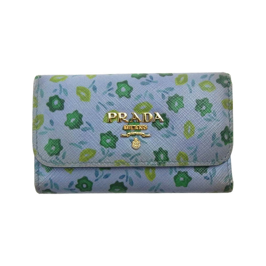 PRADA プラダ 1PG222　 花柄 フラワー キーケース  ライトブルー系 グリーン系【中古】