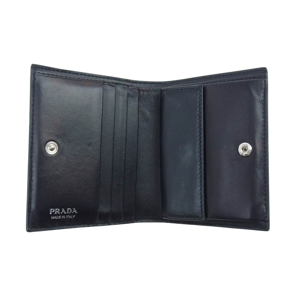 PRADA プラダ 1MV204 バナナモチーフ レザー 二つ折り 財布 ブラック系【中古】