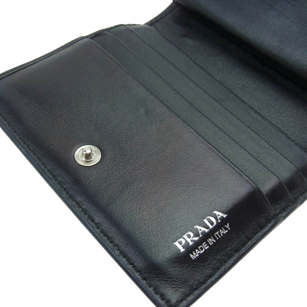 PRADA プラダ 1MV204 バナナモチーフ レザー 二つ折り 財布 ブラック系【中古】