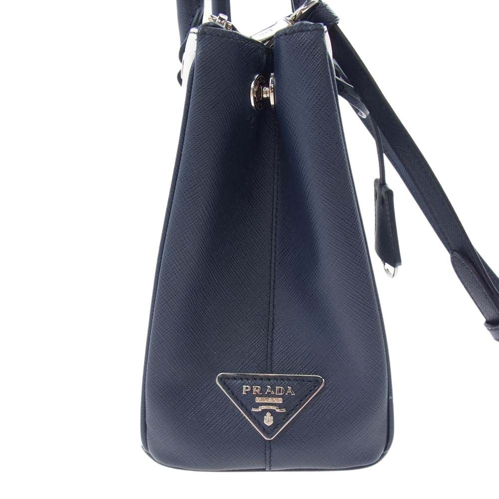 PRADA プラダ 1BA863 ガレリア サフィアーノ ストライプ 2WAY ショルダー バッグ ネイビー系 ホワイト系【中古】