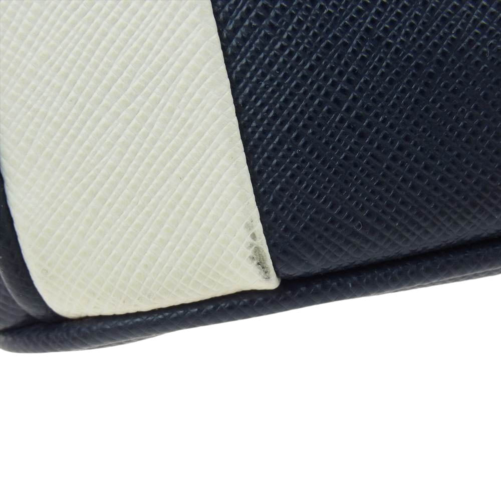 PRADA プラダ 1BA863 ガレリア サフィアーノ ストライプ 2WAY ショルダー バッグ ネイビー系 ホワイト系【中古】