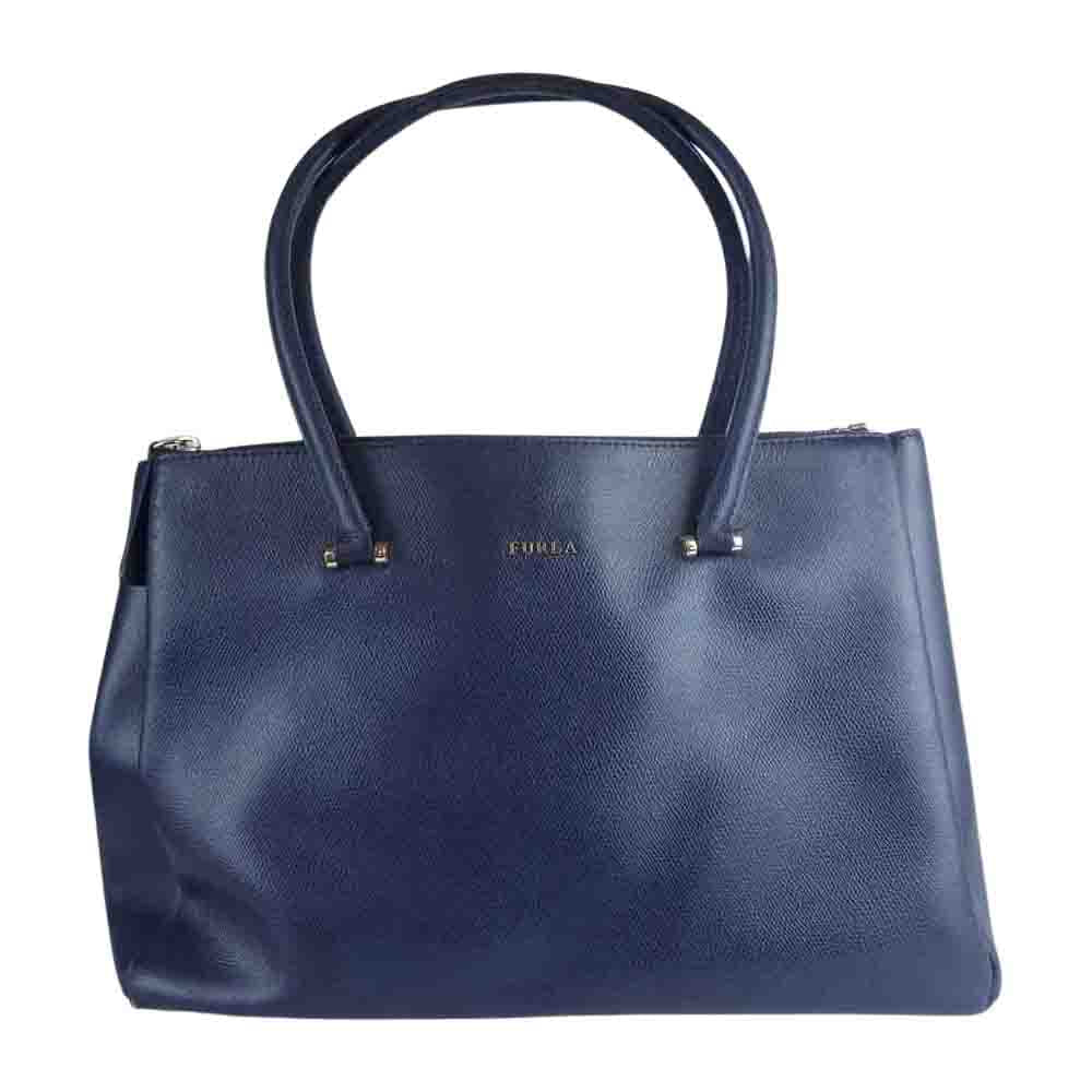 Furla フルラ レザー トート ハンドバッグ ダークネイビー系【中古】
