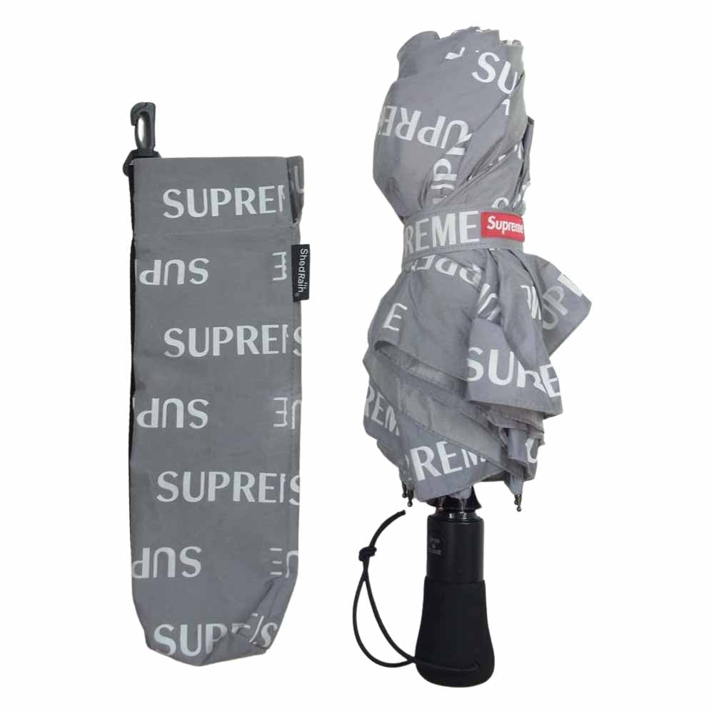 Supreme シュプリーム 16W ShedRain Reflective Repeat Umbrella シェドレイン リフレクター ロゴ総柄 ワンタッチ 折り畳み傘 アンブレラ グレー系 光沢のあるラメ入りグレー系【中古】