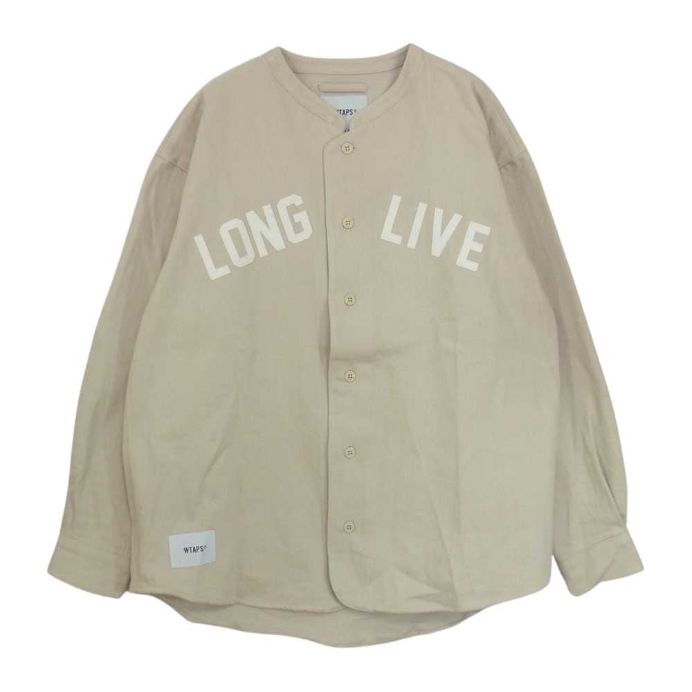 WTAPS ダブルタップス 21AW 212TQDT-SHM04 LEAGUE LS COTTON. FLANNEL LONG LIVE ワッペン リーグ ベースボール フランネル 長袖 シャツ ベージュ系 03【中古】