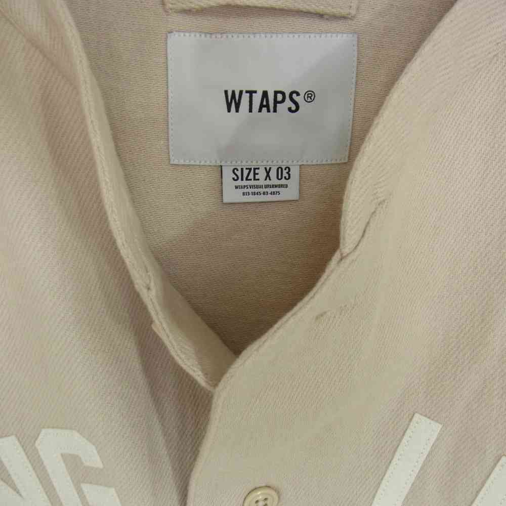 WTAPS ダブルタップス 21AW 212TQDT-SHM04 LEAGUE LS COTTON. FLANNEL LONG LIVE ワッペン リーグ ベースボール フランネル 長袖 シャツ ベージュ系 03【中古】