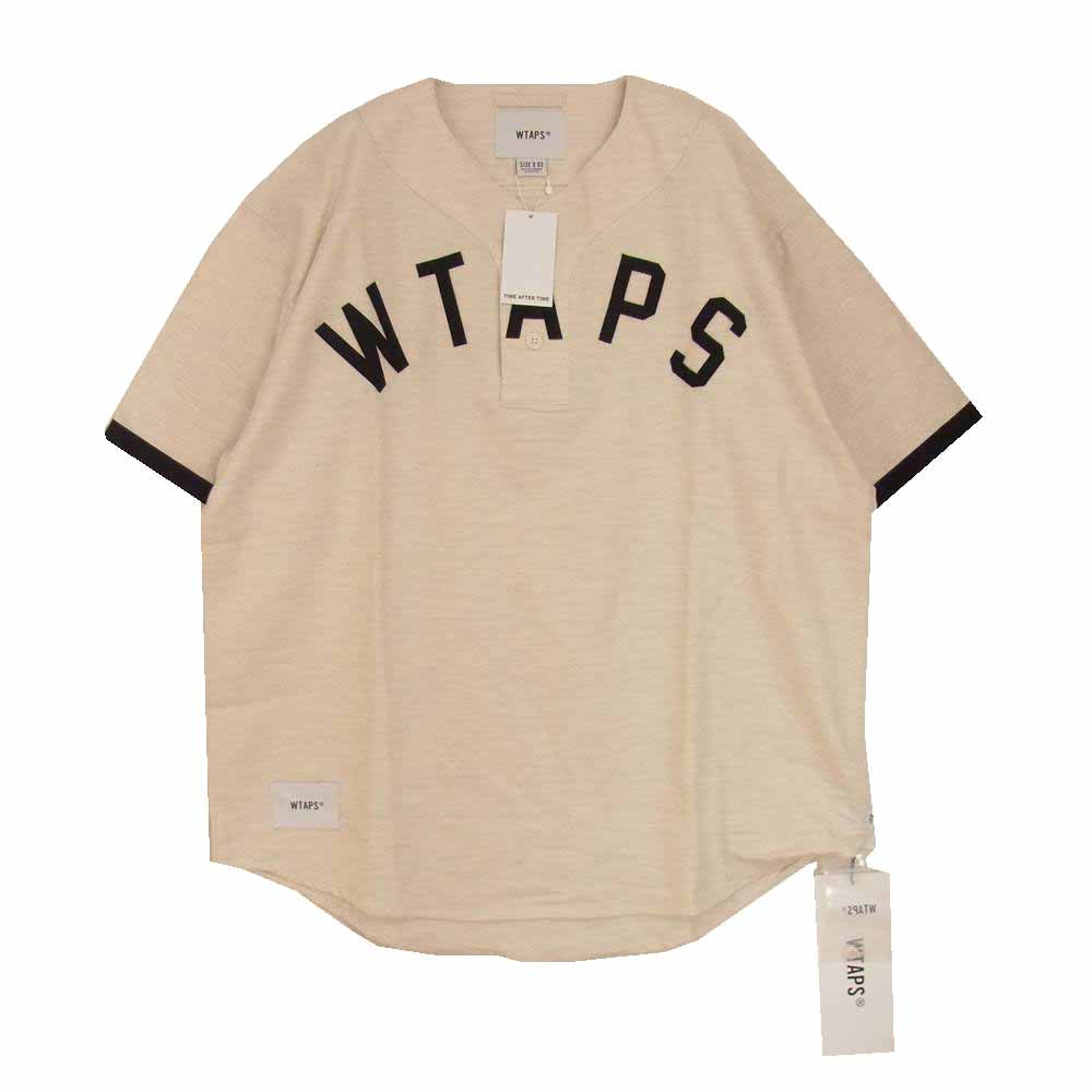 WTAPS ダブルタップス 22SS 221TQDT-SHM06 LEAGUE SS COTTON. FLANNEL ロゴ URBAN TERRITORY ワッペン 半袖 リーグ ベースボール プルオーバー シャツ オフホワイト系 L【新古品】【未使用】【中古】