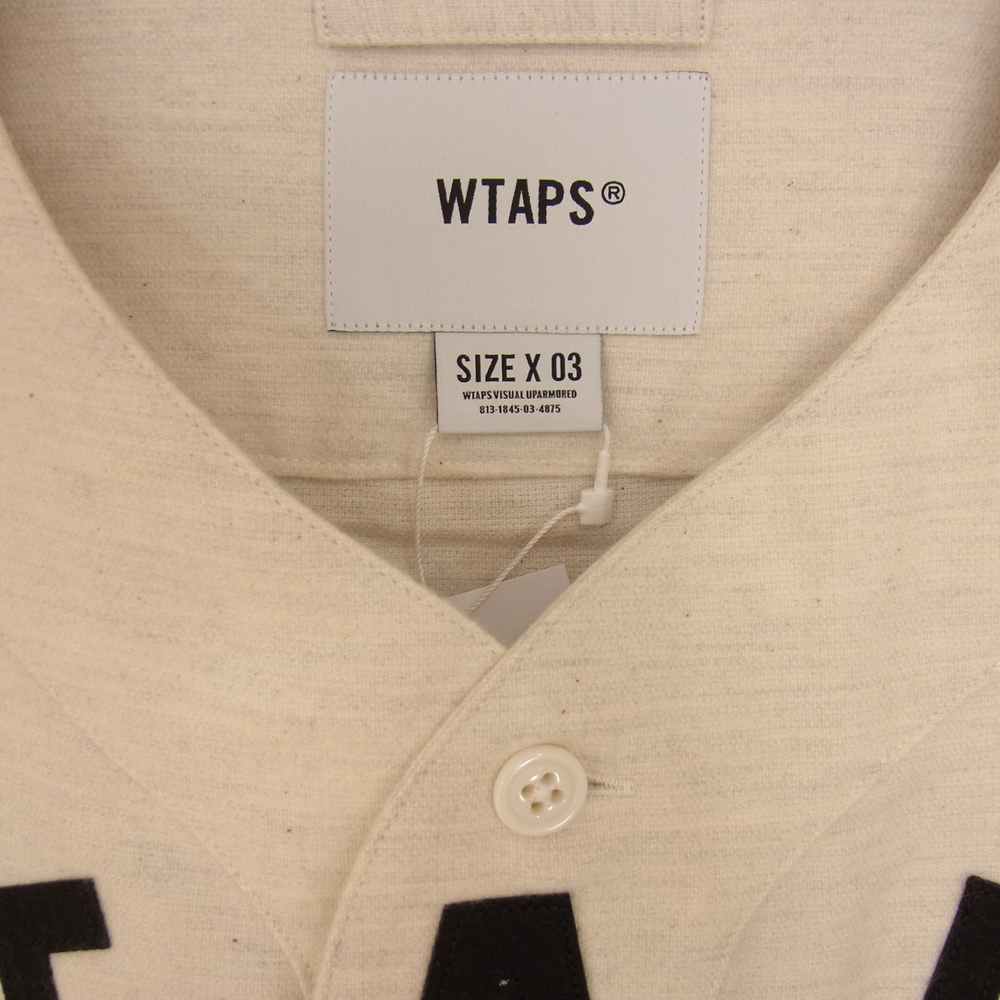 WTAPS ダブルタップス 22SS 221TQDT-SHM06 LEAGUE SS COTTON. FLANNEL ロゴ URBAN TERRITORY ワッペン 半袖 リーグ ベースボール プルオーバー シャツ オフホワイト系 L【新古品】【未使用】【中古】