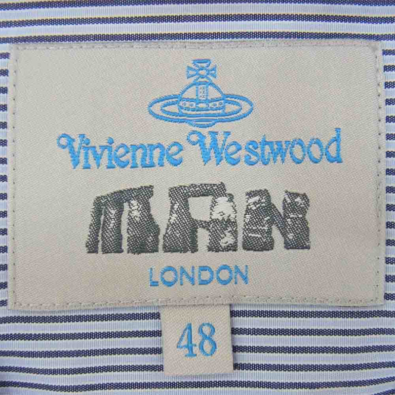 Vivienne WestwoodMAN ヴィヴィアンウエストウッドマン オーブ刺繍 ストライプ 長袖シャツ ブルー系【中古】
