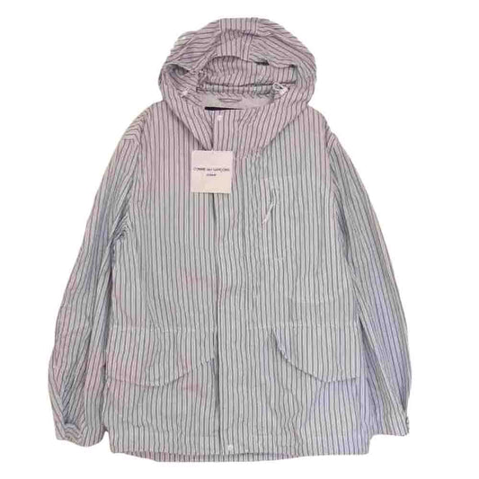 COMME des GARCONS HOMME コムデギャルソンオム AD2021 HI-J023 綿ストライプ パッカリング マウンテンパーカー ブルー系 XS【新古品】【未使用】【中古】