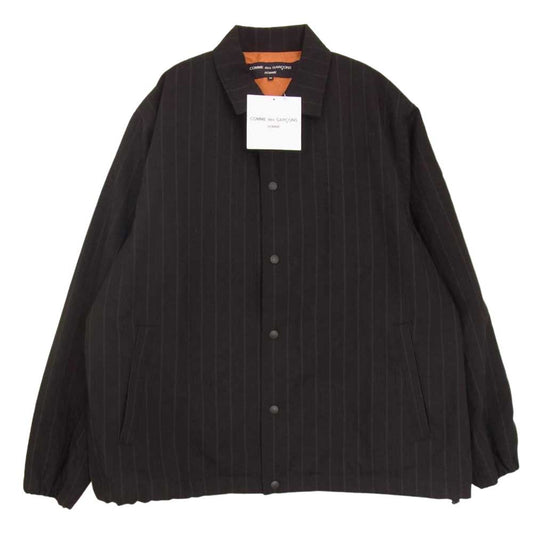 COMME des GARCONS HOMME コムデギャルソンオム 21AW HH-J002 エステルウール ストライプ リバーシブル コーチジャケット ブラック系 M【新古品】【未使用】【中古】